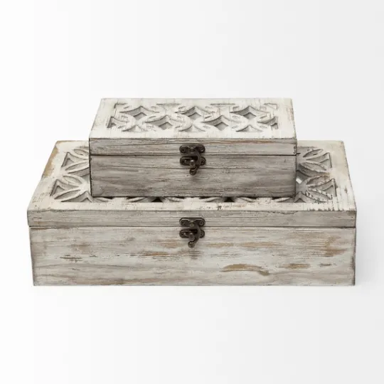Kirkland's Home Washed Wood Boxes, Set Of 2- Baskets & Boxes