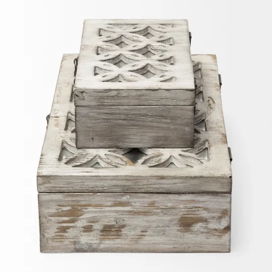 Kirkland's Home Washed Wood Boxes, Set Of 2- Baskets & Boxes