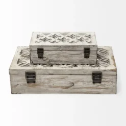 Kirkland's Home Washed Wood Boxes, Set Of 2- Baskets & Boxes
