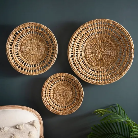 Kirkland's Home Water Hyacinth Basket Wall Plaques, Set Of 3- Wall Plaques