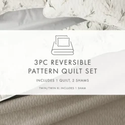 Kirkland's Home Watercolor Leaves Reversible 3-Pc. Queen Quilt Set- Quilts