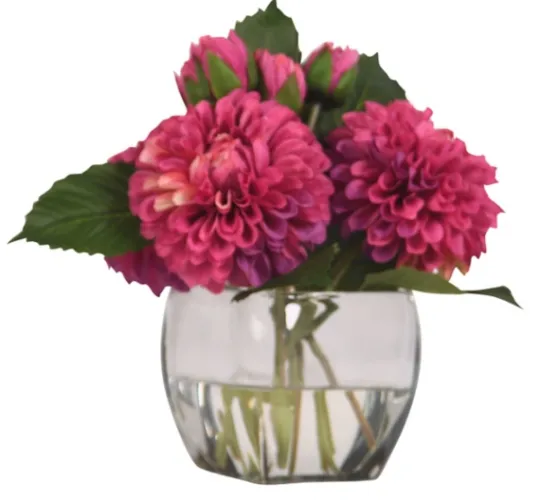 Kirkland's Home Watered Magenta Dahlia Bouquet In Glass Vase- Arrangements & Greenery