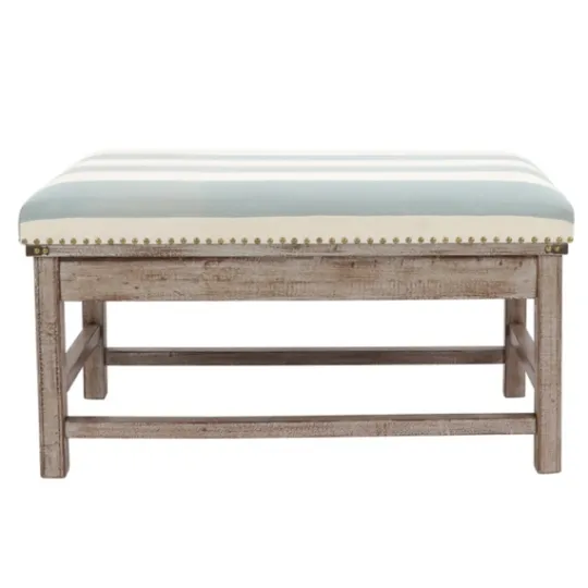Kirkland's Home Weathered Blue And White Striped Bench- Benches & Ottomans