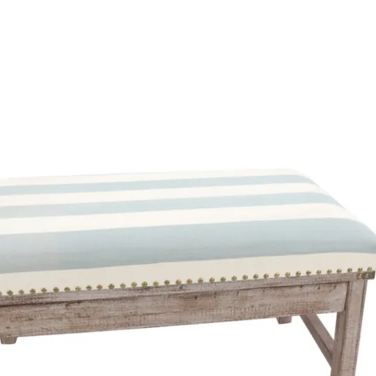 Kirkland's Home Weathered Blue And White Striped Bench- Benches & Ottomans