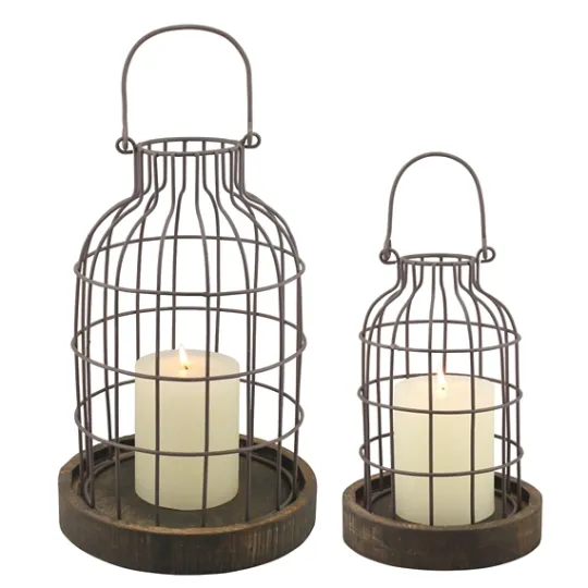 Kirkland's Home Weathered Wood And Metal Lanterns, Set Of 2- Lanterns
