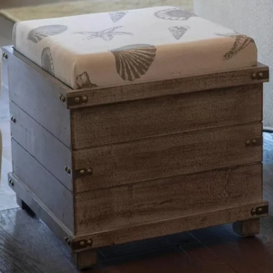 Kirkland's Home Weathered Wood Seashell Storage Ottoman- Benches & Ottomans