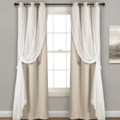 Kirkland's Home Wheat Curtain Panel Set With Overlay, 120 In.- Curtains & Drapes