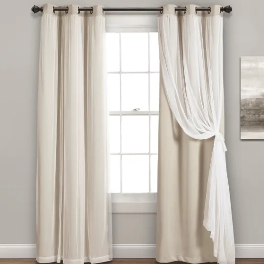 Kirkland's Home Wheat Curtain Panel Set With Overlay, 108 In.- Curtains & Drapes