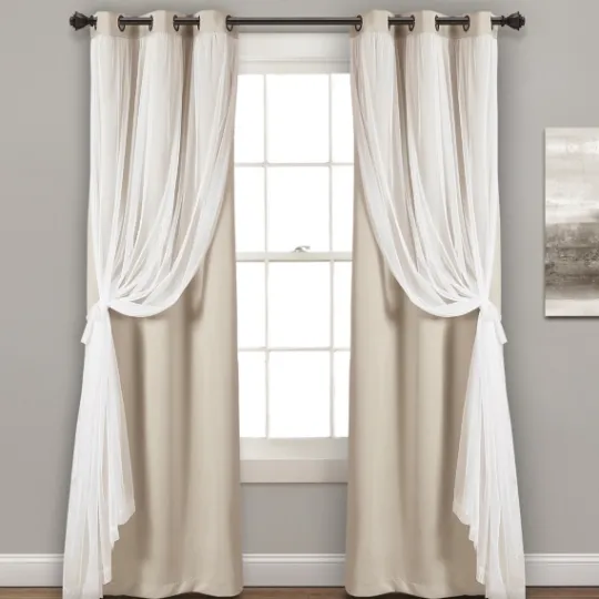 Kirkland's Home Wheat Curtain Panel Set With Overlay, 108 In.- Curtains & Drapes