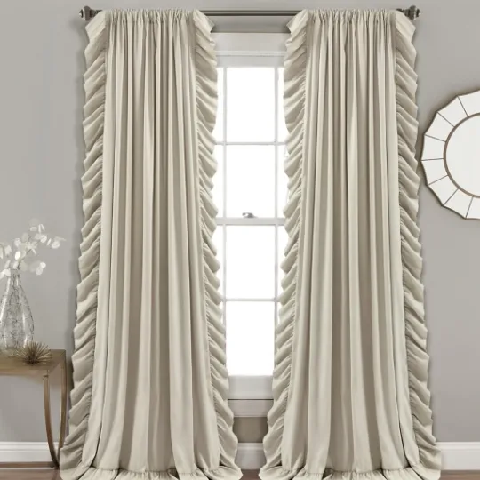 Kirkland's Home Wheat Reyna Ruffle Curtain Panel Set, 95 In.- Curtains & Drapes
