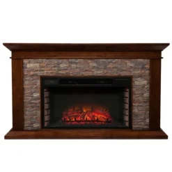 Kirkland's Home Whisky Maple And Stone Electric Fireplace- Tv Stands & Media Consoles