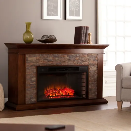 Kirkland's Home Whisky Maple And Stone Electric Fireplace- Tv Stands & Media Consoles