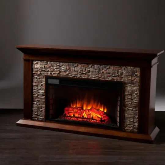 Kirkland's Home Whisky Maple And Stone Electric Fireplace- Tv Stands & Media Consoles