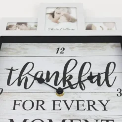 Kirkland's Home White 12 Photo Frame Collage Thankful Clock- Clocks