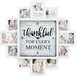 Kirkland's Home White 12 Photo Frame Collage Thankful Clock- Clocks