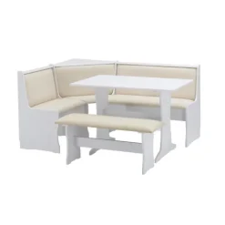 Kirkland's Home White And Beige Upholstered 3-Pc Dining Nook Set- Dining Sets