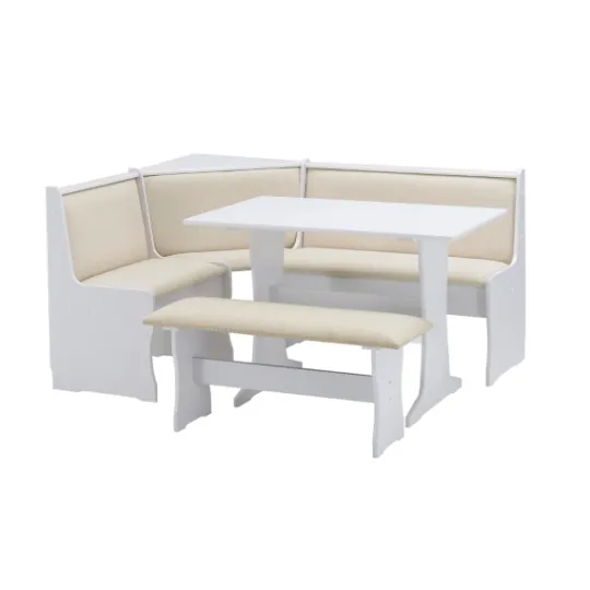 Kirkland's Home White And Beige Upholstered 3-Pc Dining Nook Set- Dining Sets