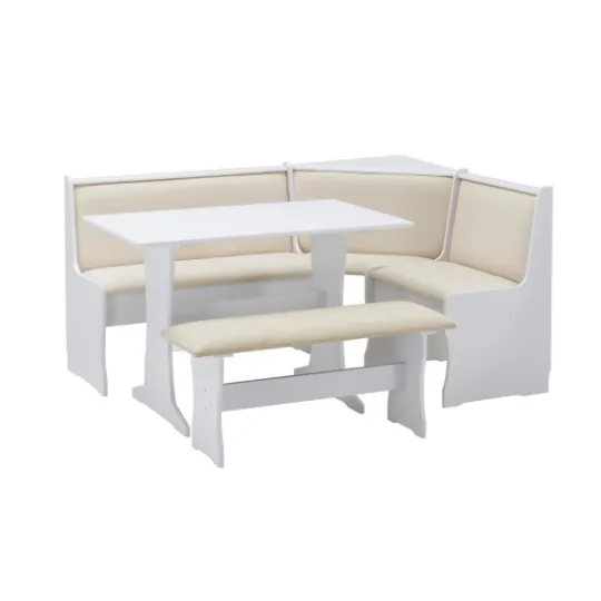 Kirkland's Home White And Beige Upholstered 3-Pc Dining Nook Set- Dining Sets