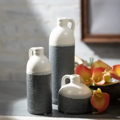 Kirkland's Home White And Black Two-Toned Ceramic Vases, Set Of 3- Vases