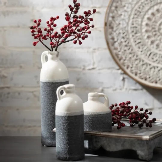 Kirkland's Home White And Black Two-Toned Ceramic Vases, Set Of 3- Vases