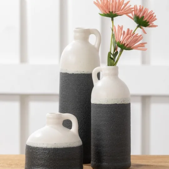 Kirkland's Home White And Black Two-Toned Ceramic Vases, Set Of 3- Vases