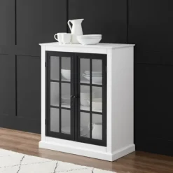Kirkland's Home White And Black Windowpane Doors Cabinet- Cabinets & Sideboards