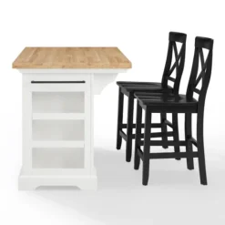 Kirkland's Home White And Black Wood 3-Pc. Kitchen Island Set- Kitchen Islands & Bar Carts