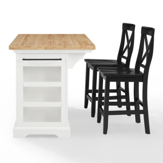 Kirkland's Home White And Black Wood 3-Pc. Kitchen Island Set- Kitchen Islands & Bar Carts