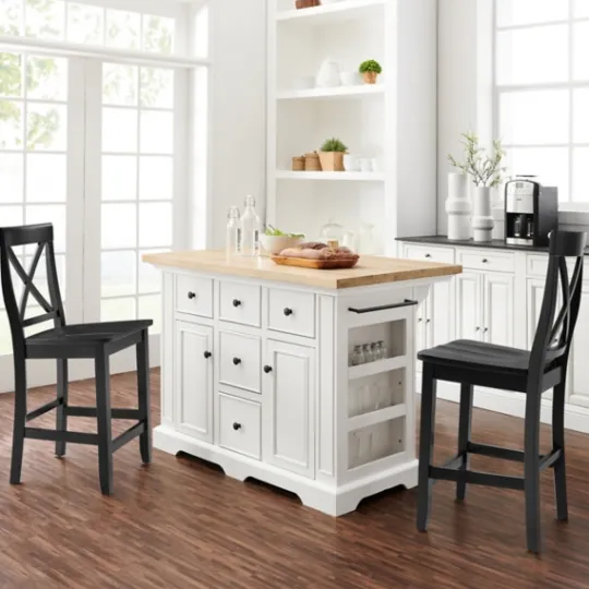 Kirkland's Home White And Black Wood 3-Pc. Kitchen Island Set- Kitchen Islands & Bar Carts