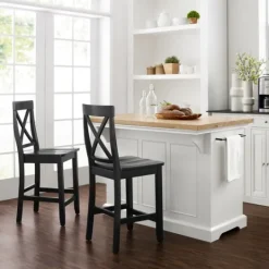 Kirkland's Home White And Black Wood 3-Pc. Kitchen Island Set- Kitchen Islands & Bar Carts