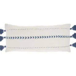 Kirkland's Home White And Blue Braided Stripe Lumbar Pillow- Pillows