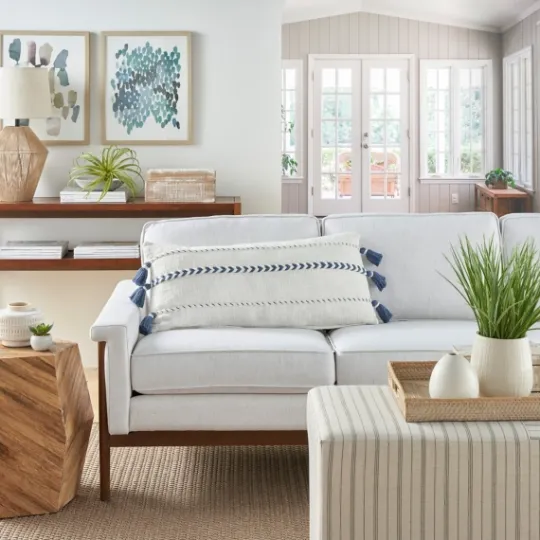 Kirkland's Home White And Blue Braided Stripe Lumbar Pillow- Pillows