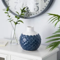 Kirkland's Home White And Blue Coastal Ceramic Vase, 8 In.- Vases