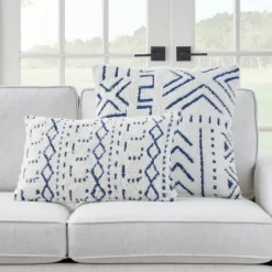 Kirkland's Home White And Blue Tufted Geo Lumbar Pillow- Pillows