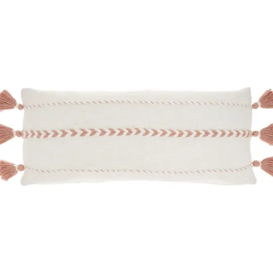 Kirkland's Home White And Blush Braided Stripe Lumbar Pillow- Pillows