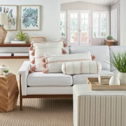 Kirkland's Home White And Blush Braided Stripe Lumbar Pillow- Pillows