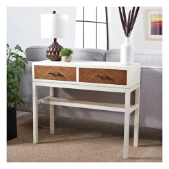Kirkland's Home White And Brown Herringbone Console Table- Console Tables