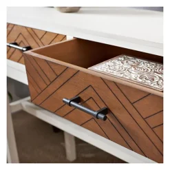 Kirkland's Home White And Brown Herringbone Console Table- Console Tables