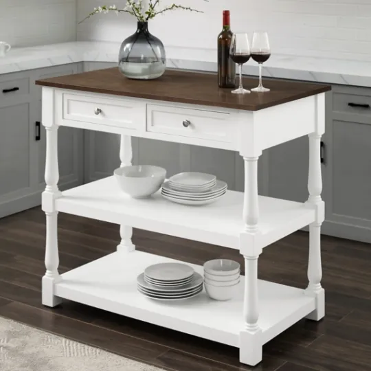 Kirkland's Home White And Brown Wood Kitchen Island- Kitchen Islands & Bar Carts
