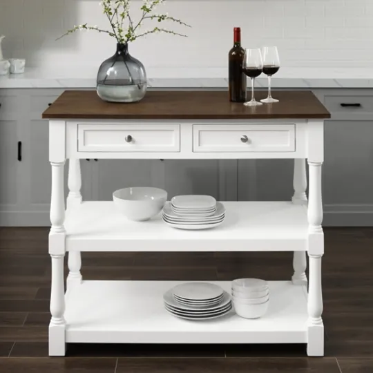 Kirkland's Home White And Brown Wood Kitchen Island- Kitchen Islands & Bar Carts