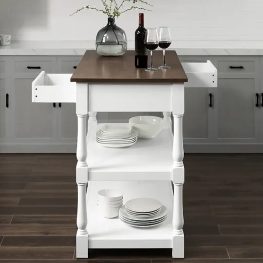 Kirkland's Home White And Brown Wood Kitchen Island- Kitchen Islands & Bar Carts