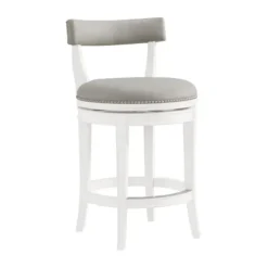 Kirkland's Home White And Faux Leather Swivel Counter Stool- Bar Stools & Counter Height Stools