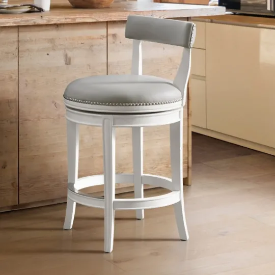 Kirkland's Home White And Faux Leather Swivel Counter Stool- Bar Stools & Counter Height Stools