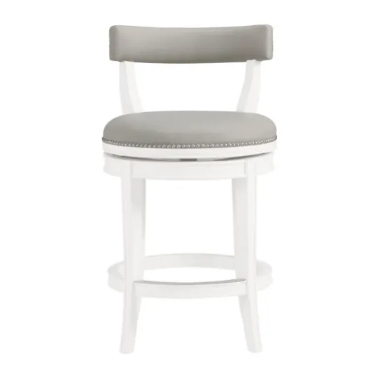 Kirkland's Home White And Faux Leather Swivel Counter Stool- Bar Stools & Counter Height Stools