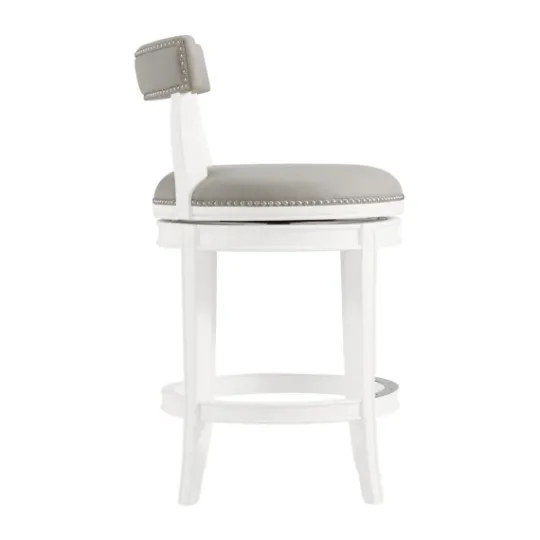 Kirkland's Home White And Faux Leather Swivel Counter Stool- Bar Stools & Counter Height Stools