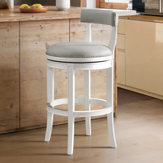 Kirkland's Home White And Faux Leather Swivel Bar Stool- Bar Stools & Counter Height Stools