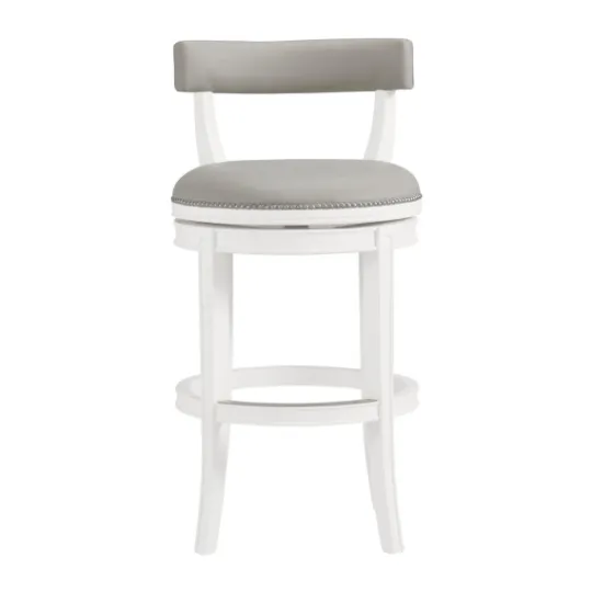 Kirkland's Home White And Faux Leather Swivel Bar Stool- Bar Stools & Counter Height Stools