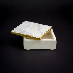 Kirkland's Home White And Gold Marble Square Vanity Box- Baskets & Boxes
