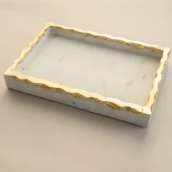 Kirkland's Home White And Gold Marble Vanity Tray- Decorative Trays