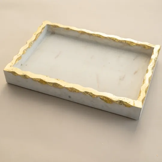 Kirkland's Home White And Gold Marble Vanity Tray- Decorative Trays